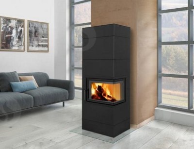 VARIANT R/L 03 steel - design accumulation fireplace with bent corner glazing